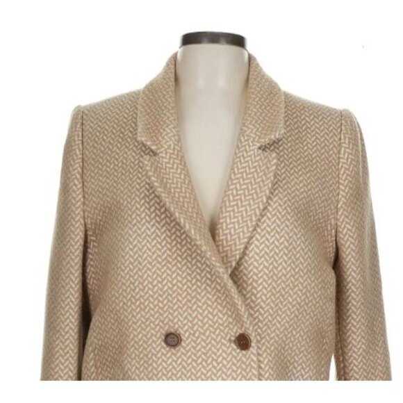 Anine Bing Fishbone Blazer Hearringbone Size Lrg Tan Cream Career Classic Wool - Picture 4 of 15